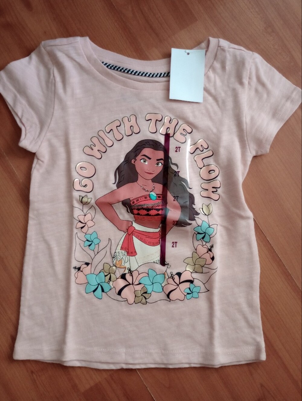 New Disney Girls Peach Moana 'Go With The Flow' Short Sleeve Tee